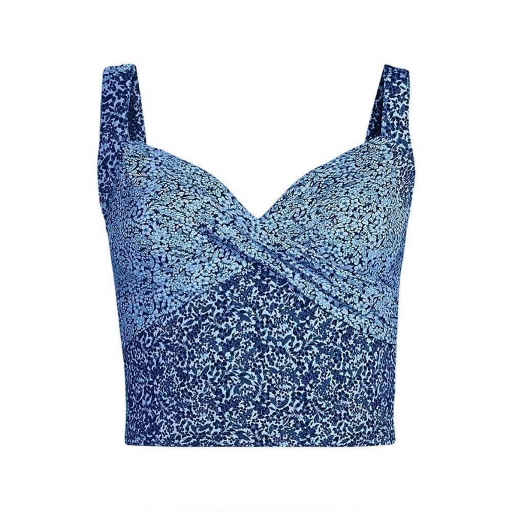 LAND’S END Blue Patterned Women's Wrap Style Midkini Top